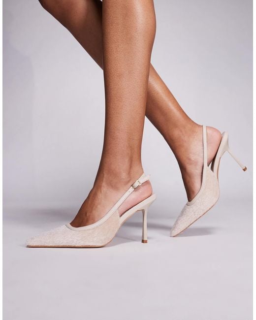 SIMMI Natural Simmi London Exmoor Pointed Heeled Slingback Shoes With Faux Pony Fur