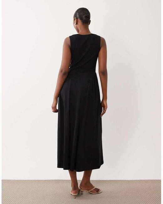 ASOS Black Button Down Picot Trim Midi Dress