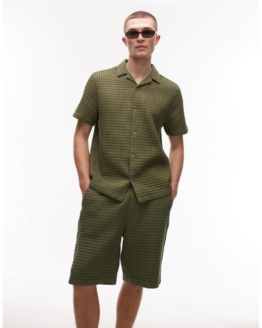 Topman Green Textured Grid Check Shorts for men