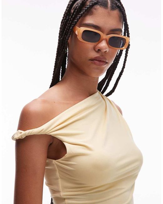 TOPSHOP Blue Twist One Shoulder Top