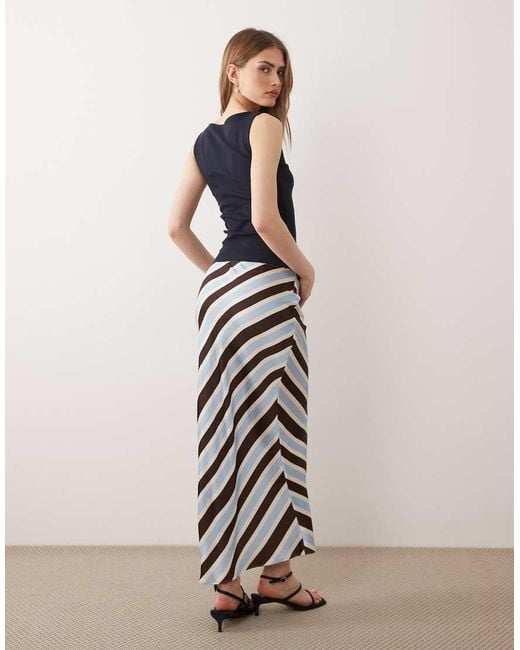 New Look Black Stripe Satin Bias Midi Skirt