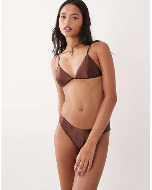 GOOD AMERICAN Brown Satin Perfect Fit Bikini Top Co-Ord