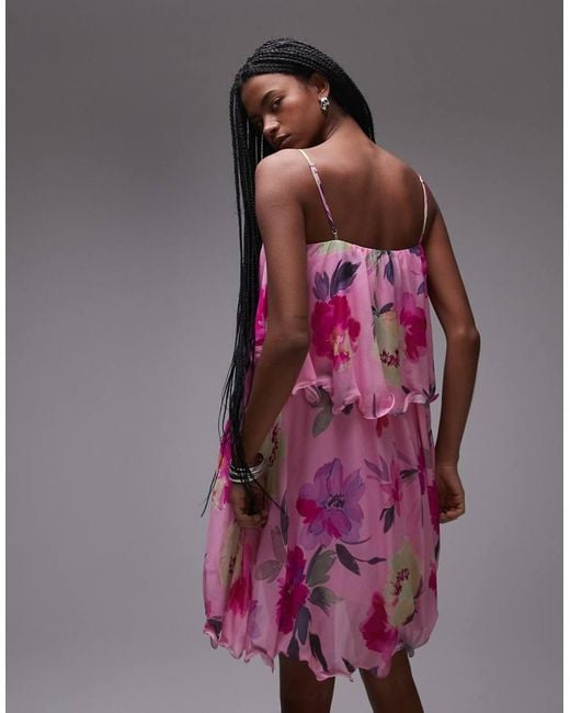 & Other Stories Pink Floaty Chiffon Strappy Mini Dress With Off Shoulder