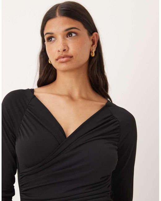 Aware Black Slinky Wrap Front Drapey Top