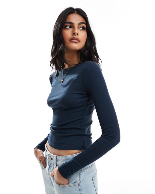 Cotton On Blue Cotton On Crew Neck Long Sleeve Crop Top