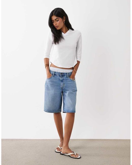 ASOS White High V Neck 3/4 Sleeve Top