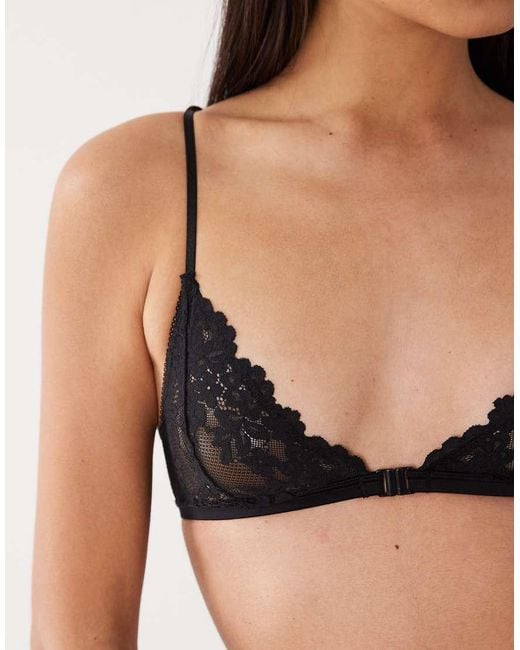 ASOS Black Ruby Lace Triangle Bra With Front Closure And Cross Back Detailing