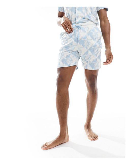 Pyjama avec chemise manches courtes à revers et short en polyester - imprimé géométrique et tortue Chelsea Peers pour homme en coloris White
