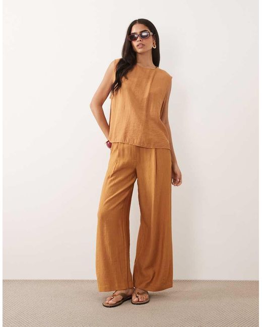 ASOS Brown Crinkle Shell Tie Back Top Co-ord