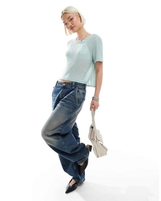 ONLY Blue Short Sleeve Knitted Top