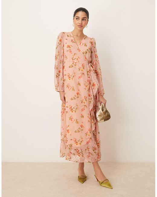 Vila Pink Dobby Wrap Maxi Dress With Frill Detail