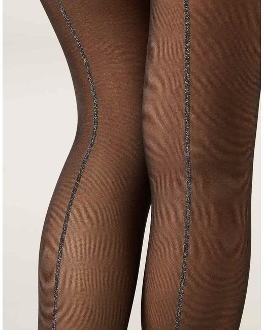 Calzedonia Natural Glitter Back Seam Sheer Tights