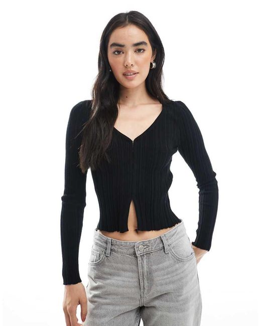Cotton On Black Cropped Rib Knit Cardigan