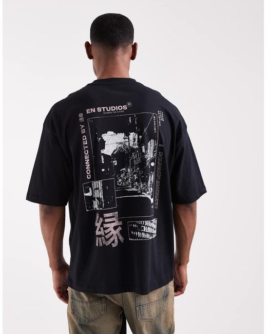 ASOS Black Oversized T-shirt With Souvenir Graphic for men
