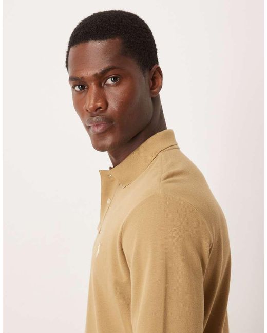 Polo Ralph Lauren Natural Icon Logo Custom Fit Long Sleeve Pique Polo for men