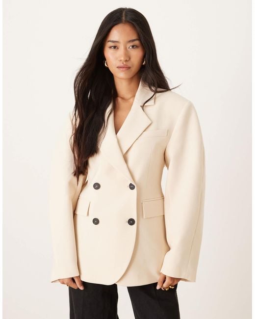 ASOS Natural Tailored Cocoon Sleeve Double Breasted Blazer