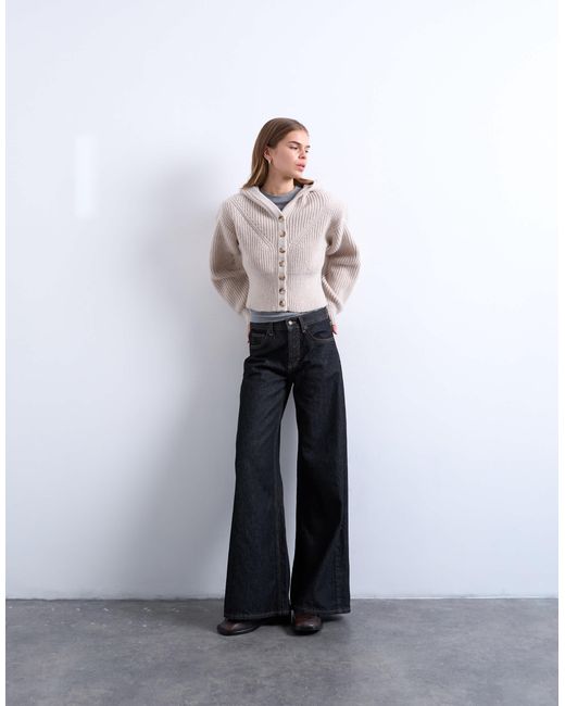 TOPSHOP White – kapuzenjacke aus strick