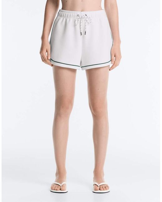 Oysho White Cotton Piqué Shorts With Piping