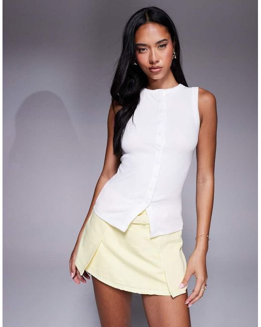River Island White Button Down Ribbed Tank Top