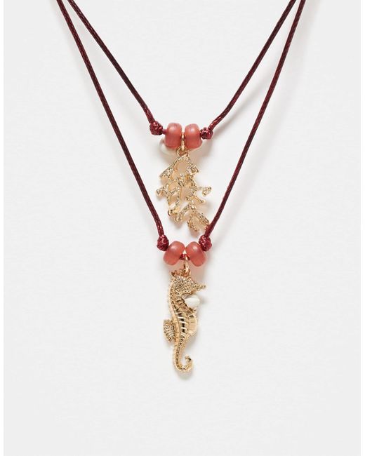 Collier multi-rangs avec cordon et charms marins - doré ASOS en coloris White