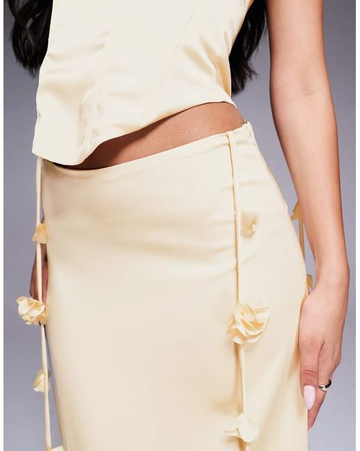 Wanderdoll Gray Esmerelda Premium Satin Drape Flower Detail Maxi Skirt Co-ord