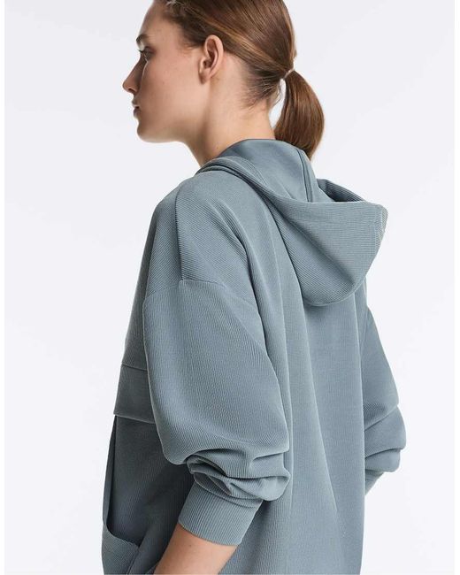 Oysho Blue Ribbed Zip-Up Sweatshirt With Soft-Touch Modal