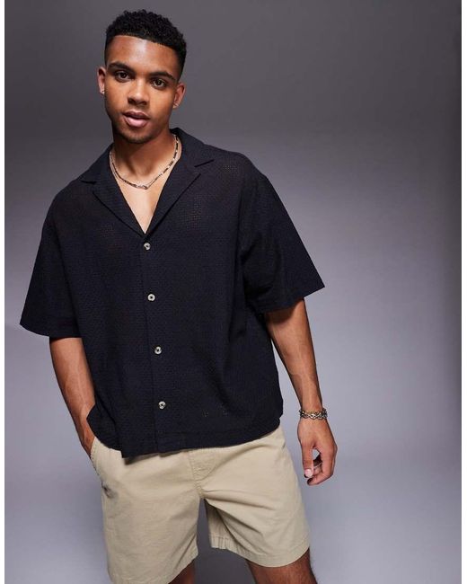 ASOS Oversized Overhemd Met Textuur En Rechte Pasvorm in het Blue voor heren