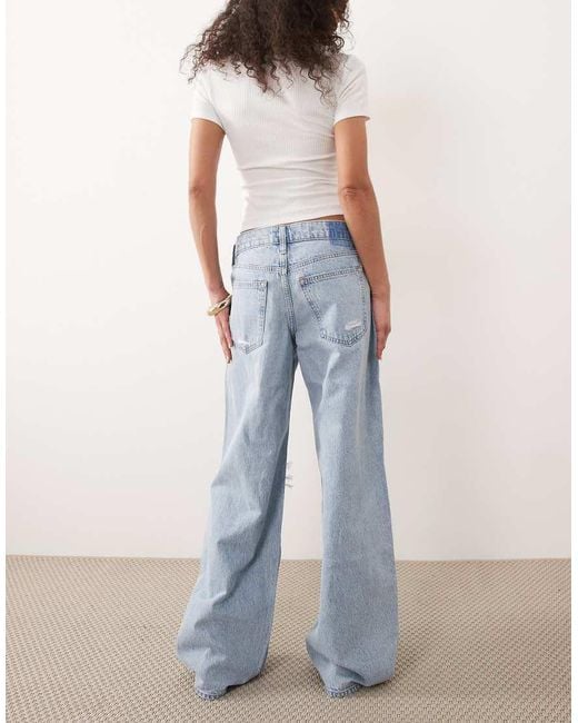 Abercrombie & Fitch Blue baggy Fit Low Rise Jeans With Crochet Rip Detail