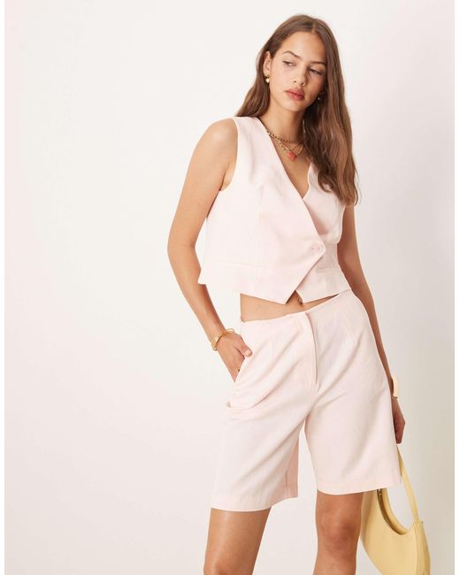 ASOS Pink Linen Blend Asym Wrap Waistcoat Co Ord