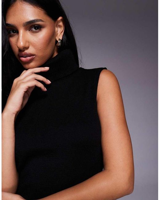 Kaiia Black Exclusive Ribbed Knit High Neck Sleeveless Maxi Dress
