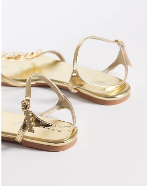 Public Desire Metallic Elina Strappy Flat Sandals With Sea Shells