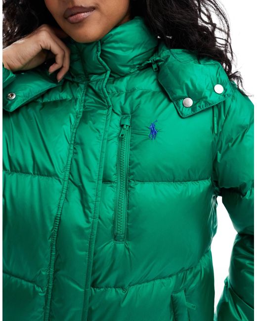 Polo Ralph Lauren Green Down Puffer Jacket With Logo