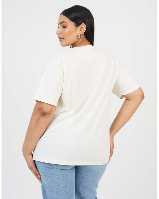 Brave Soul White Curve Graphic Print Oversized T-Shirt