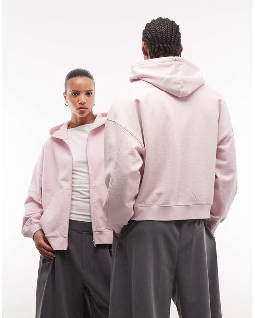 Collusion Pink Circular Design Collection Heavyweight Zip Through Hoodie