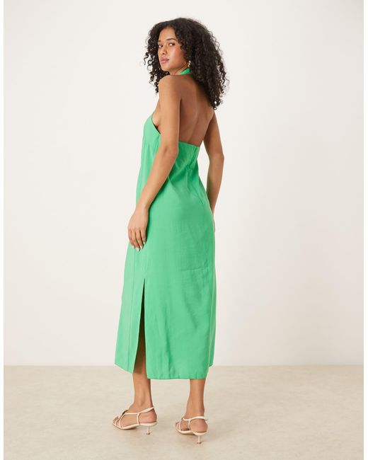 Robe droit mi-longue fendue sur les côtés à encolure croisée - vif ASOS en coloris Green