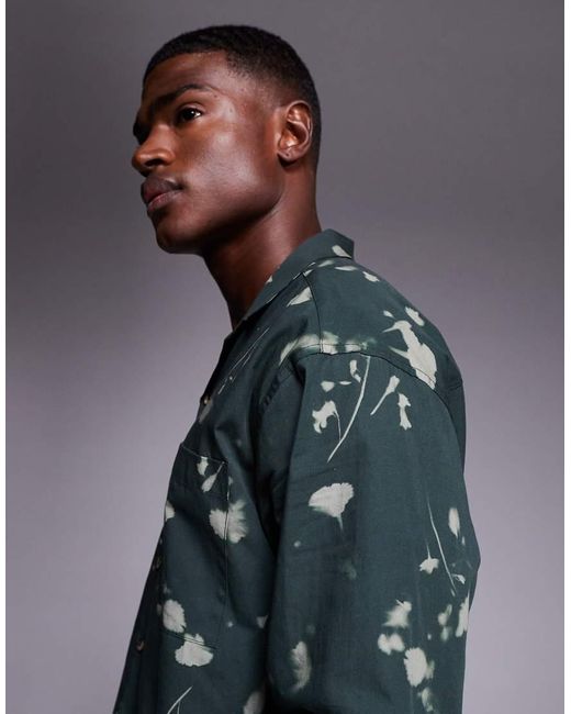 ASOS Blue Oversized Revere Shirt With Floral Digital Print for men