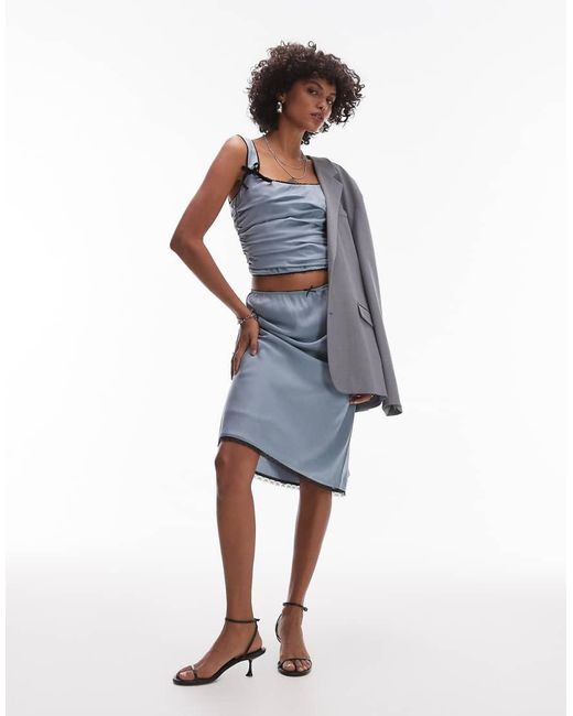 Nia Blue Stan Bow Detail Ruched Corset Top Co-Ord