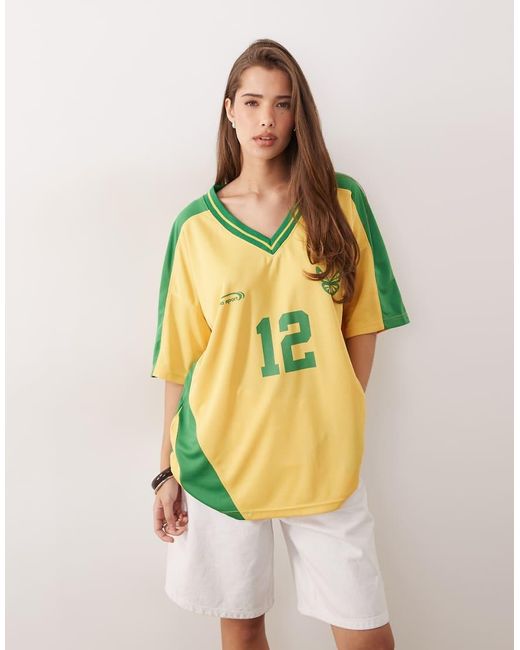 Kaiia Yellow Exclusive Oversized V-neck Soccer Jersey