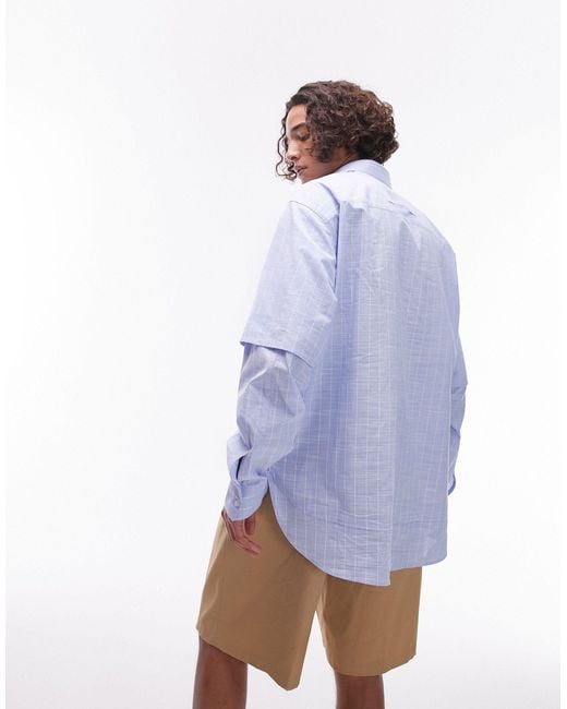 Topman Purple Long Sleeve Oversized Double Sleeve Cotton Shirt for men