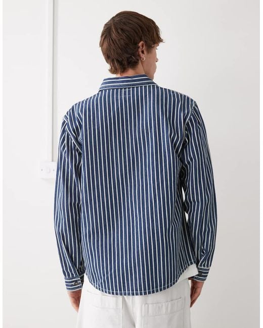 RVCA Blue Dayshift Hickory Canvas Overshirt for men