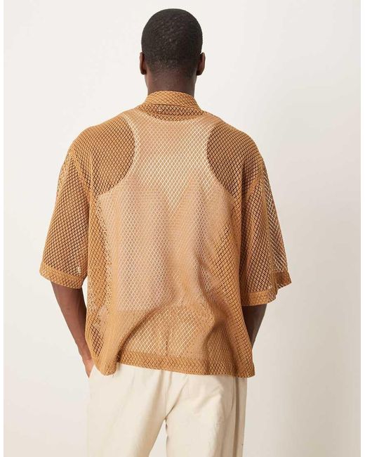 ASOS Oversized Recht Overhemd Van Mesh in het Natural voor heren