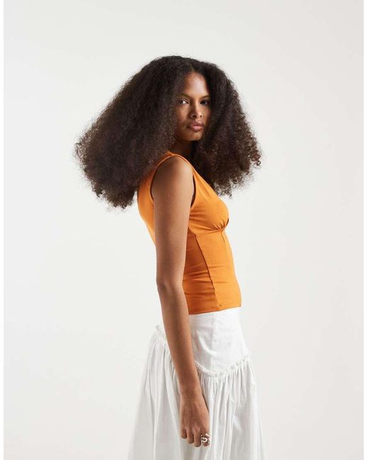 Motel Orange Lynod Rayon Plunge V Neck Top