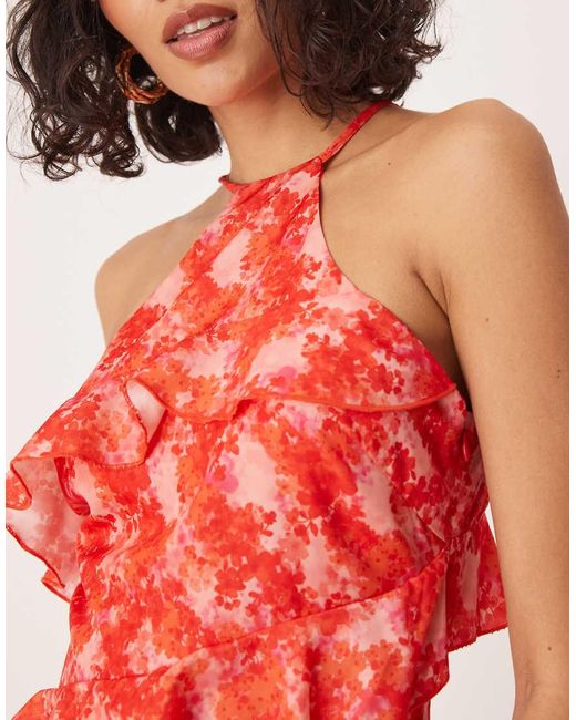 Pretty Lavish Red Halter Ruffle Midaxi Dress