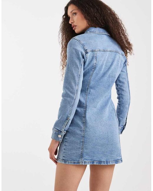 Vestito Di Jeans Corto Aderente A Maniche Lunghe Medio di ASOS in Blue