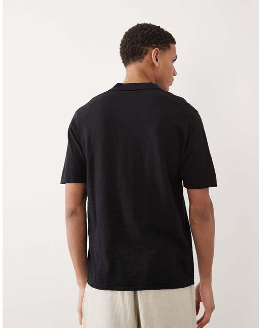 Jack & Jones Black Open Collar Knitted Polo for men