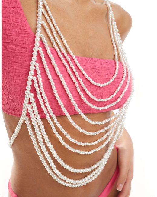 ASOS Pink Body Harness With Layered Graduated Faux Freshwater Pearl Design