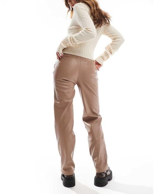Pantalones Marrón De Pernera Recta De Cuero Sintético De -Rosa ASOS de color Pink