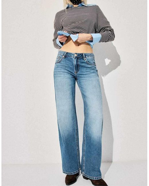 Stradivarius Blue Tall D91 Low-Rise Wide-Leg Jeans