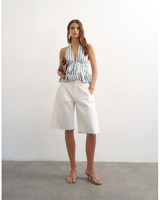 TOPSHOP White Halter Neck Bubble Hem Top