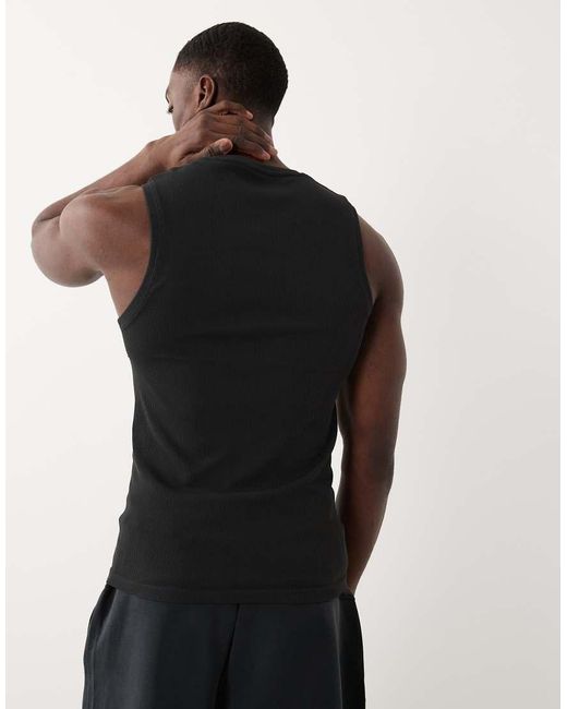 4505 Black Seamless Rib Muscle Fit Training Tank for men